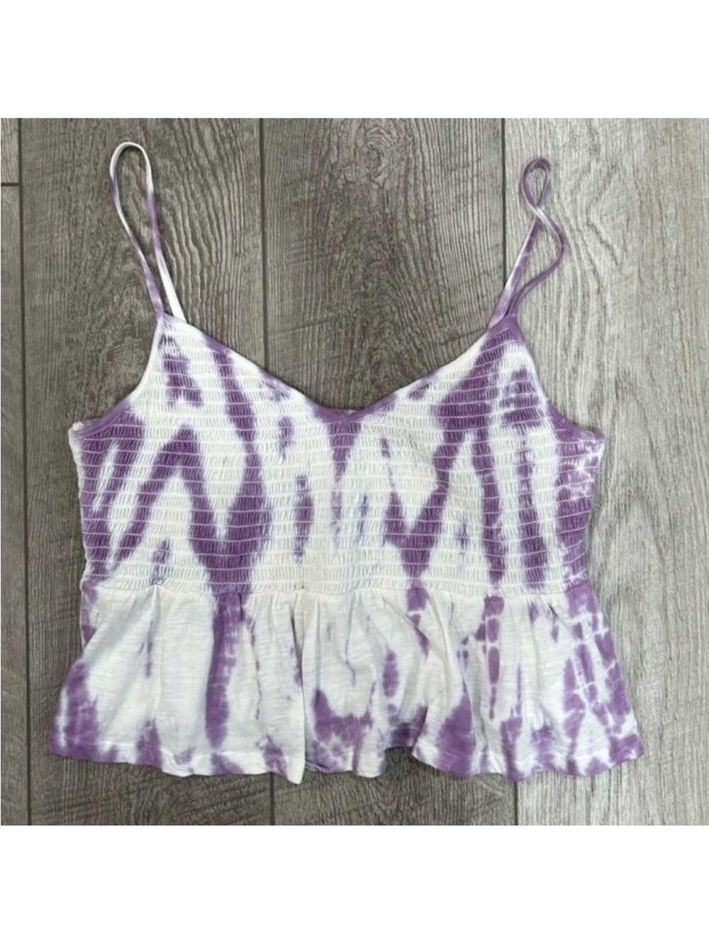 Me to We Smocked Tie-Dye Purple Spaghetti Strap Peplum Tank Top